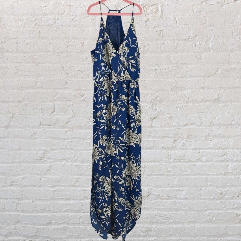 Lush- Blue Hawaiian Floral Print Halter Top Dress- Size XS